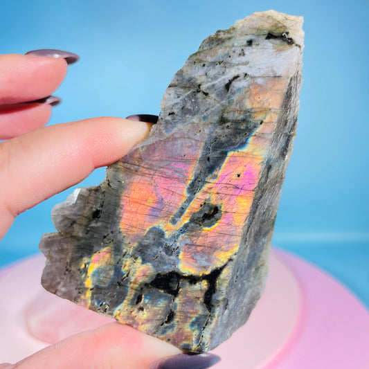 Rainbow Labradorite Small Semi-Polished Slab Piece (Video)