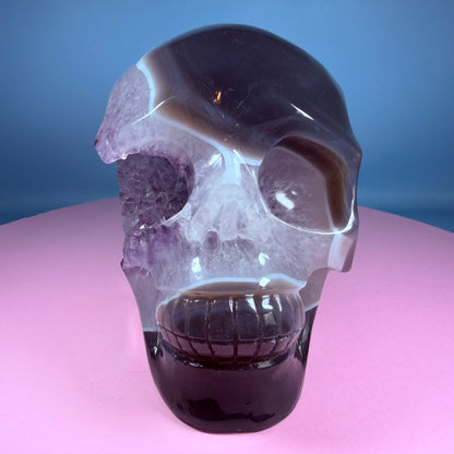 High Grade Amethyst + Agate Geode Skull Extra Large Carving (Video)