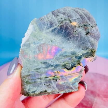 Rainbow Labradorite Small Semi-Polished Slab Piece (Video)