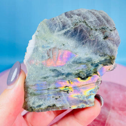 Rainbow Labradorite Small Semi-Polished Slab Piece (Video)