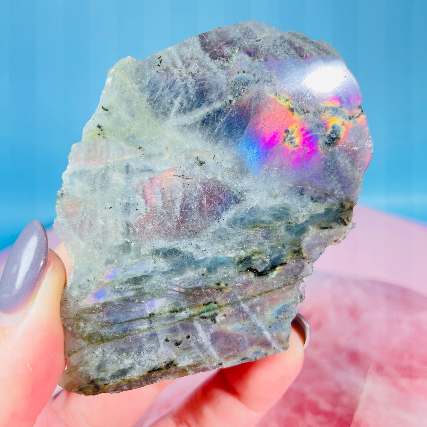 Rainbow Labradorite Small Semi-Polished Slab Piece (Video)