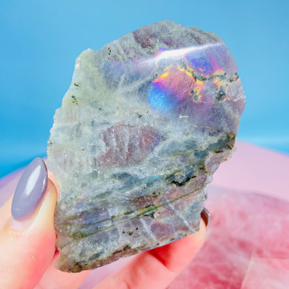Rainbow Labradorite Small Semi-Polished Slab Piece (Video)