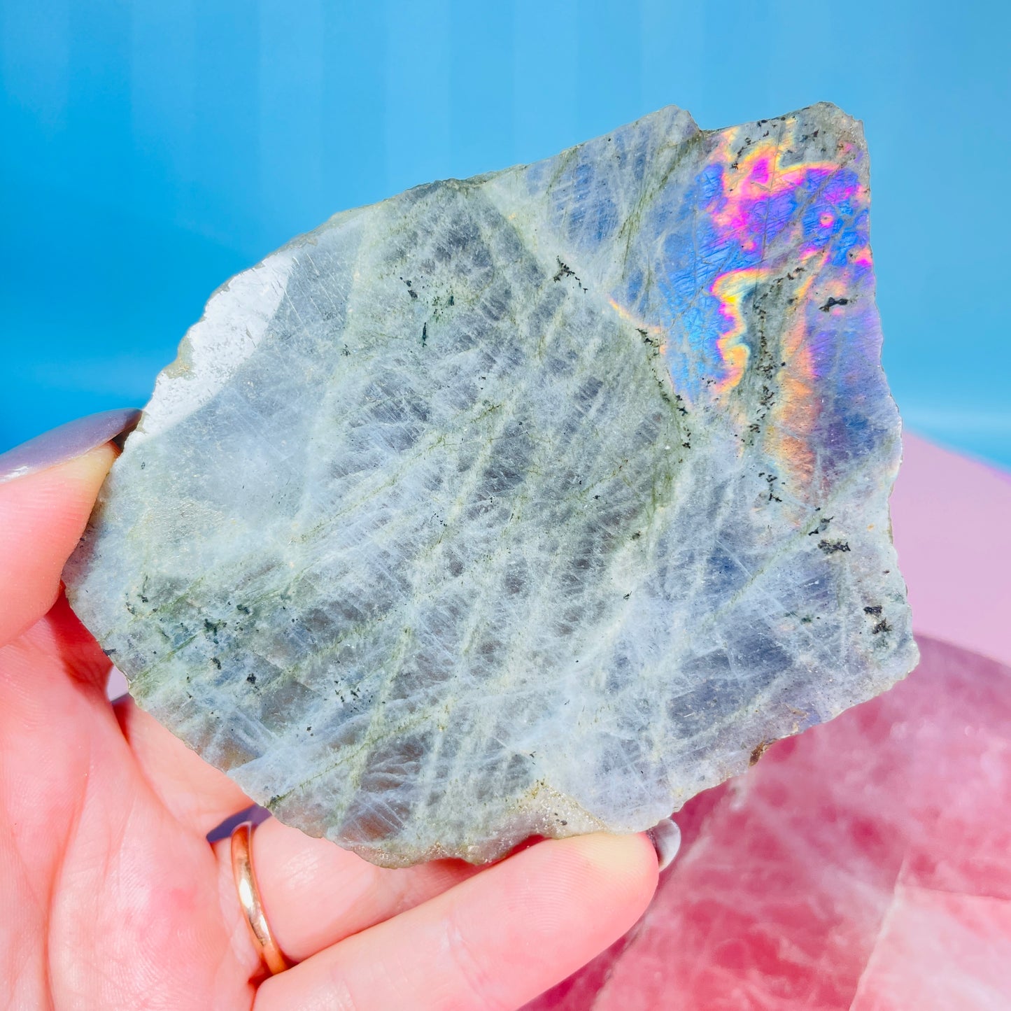 Rainbow Labradorite Small Semi-Polished Slab Piece (Video)