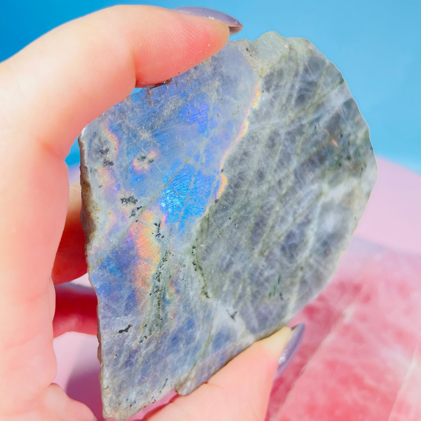 Rainbow Labradorite Small Semi-Polished Slab Piece (Video)