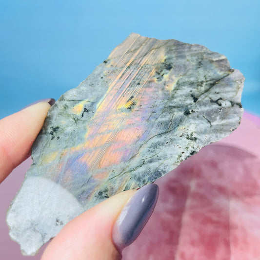 Rainbow Labradorite Small Semi-Polished Slab Piece (Video)