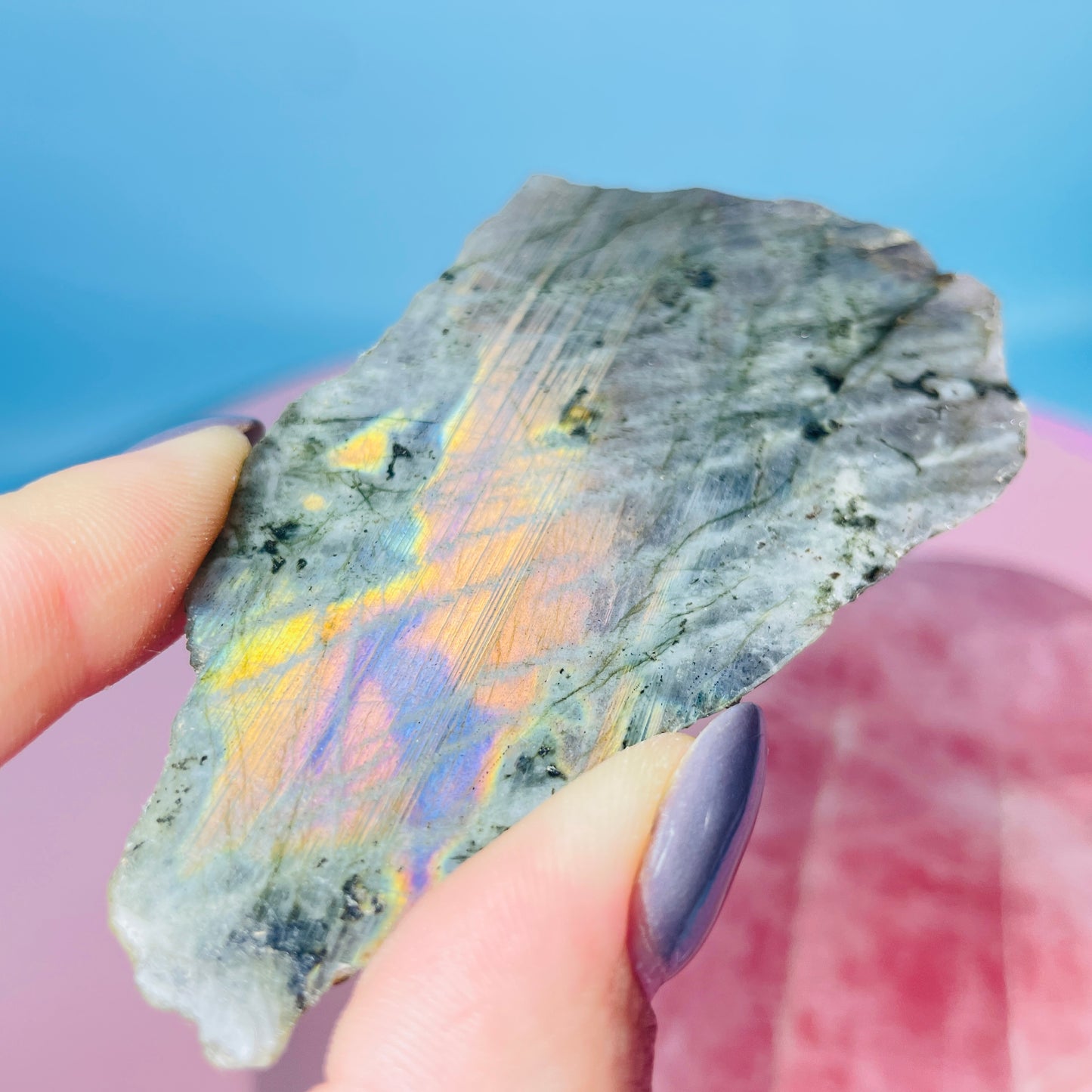 Rainbow Labradorite Small Semi-Polished Slab Piece (Video)