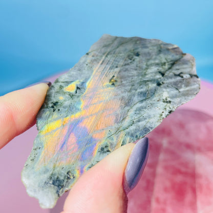 Rainbow Labradorite Small Semi-Polished Slab Piece (Video)