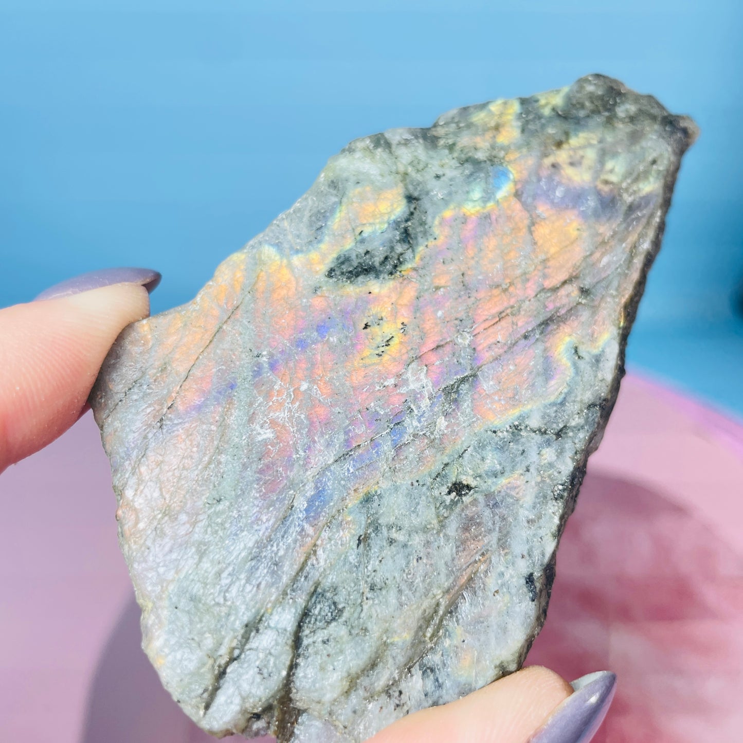 Rainbow Labradorite Small Semi-Polished Slab Piece (Video)