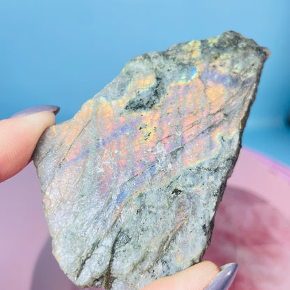 Rainbow Labradorite Small Semi-Polished Slab Piece (Video)