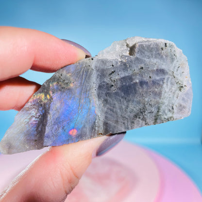 Rainbow Labradorite Small Semi-Polished Slab Piece (Video)
