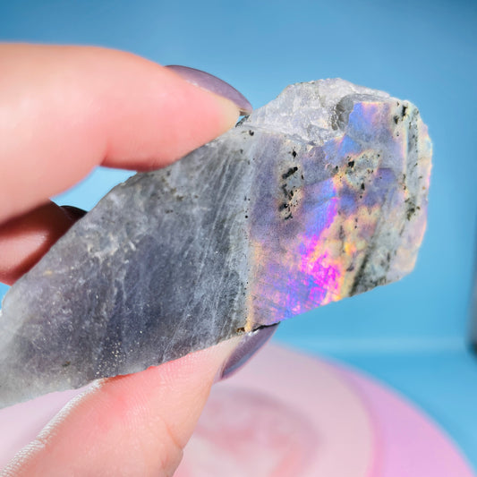 Rainbow Labradorite Small Semi-Polished Slab Piece (Video)