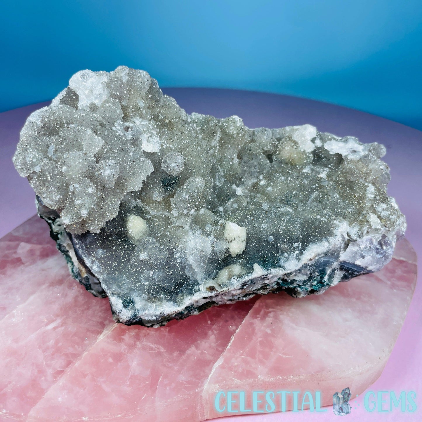 Sugar Amethyst with Chalcedony + Calcite Medium Cluster (Video)