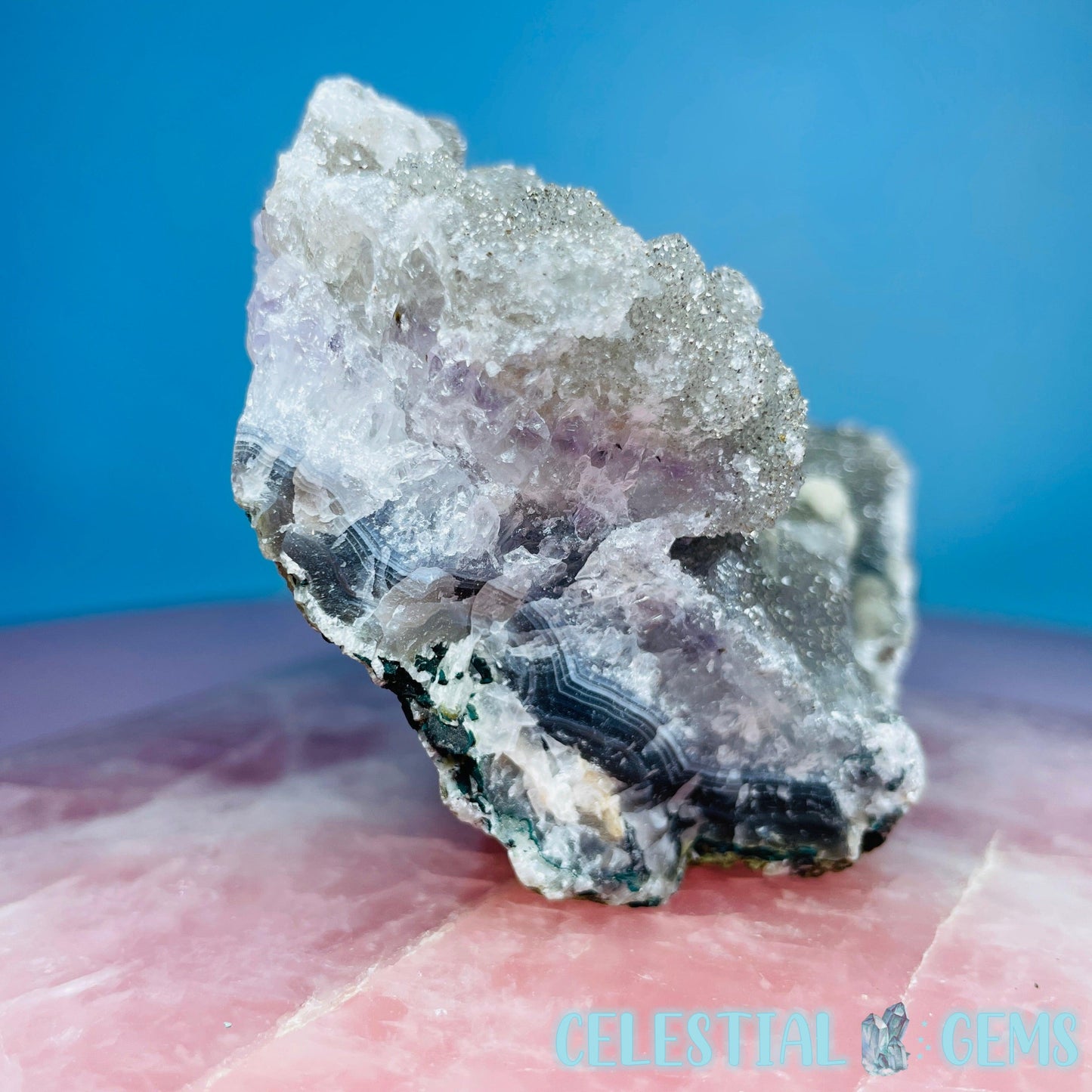 Sugar Amethyst with Chalcedony + Calcite Medium Cluster (Video)