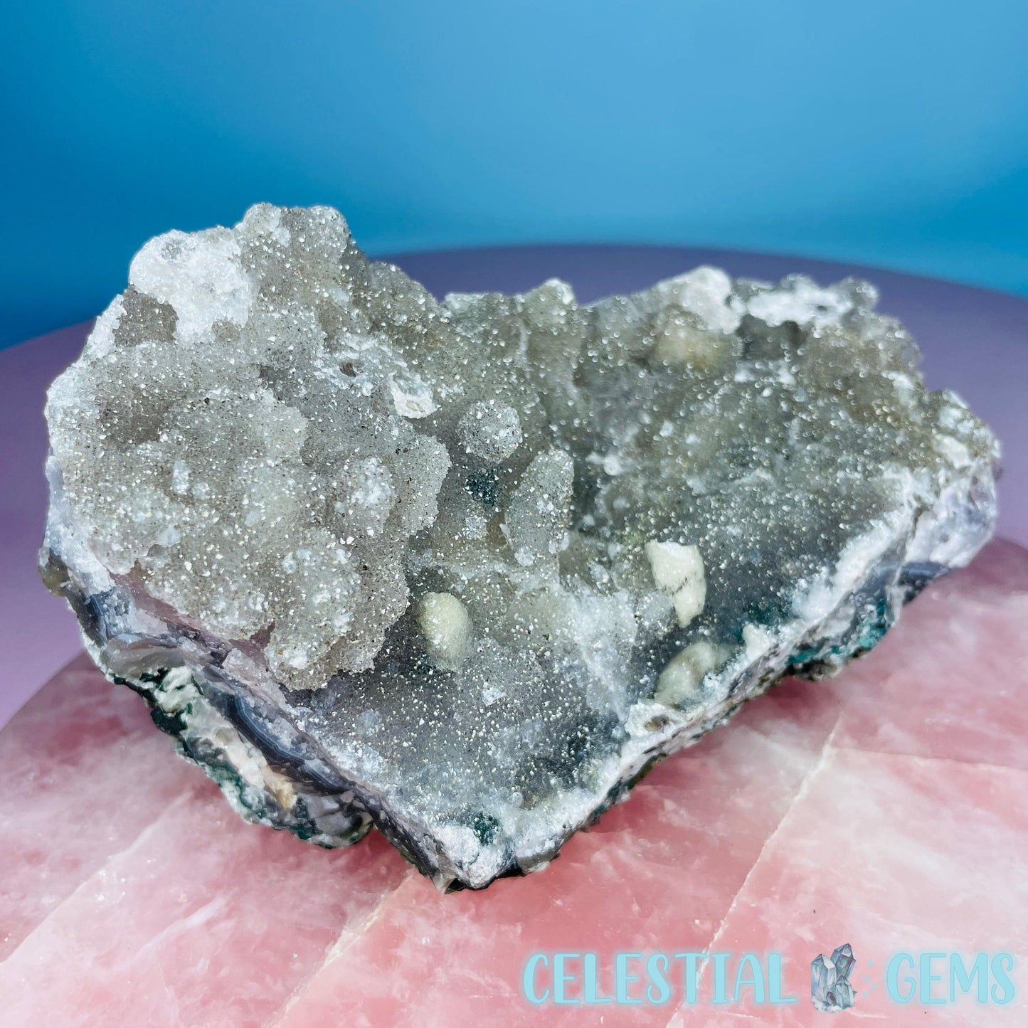 Sugar Amethyst with Chalcedony + Calcite Medium Cluster (Video)