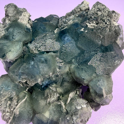 Octahedral Blue-Green Fluorite + Black Chalcedony Cluster Specimen, Fujian, China