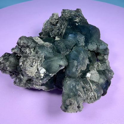 Octahedral Blue-Green Fluorite + Black Chalcedony Cluster Specimen, Fujian, China