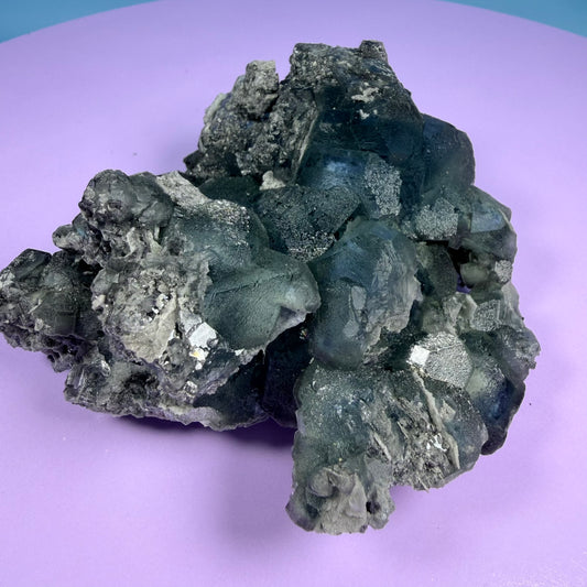 Octahedral Blue-Green Fluorite + Black Chalcedony Cluster Specimen, Fujian, China