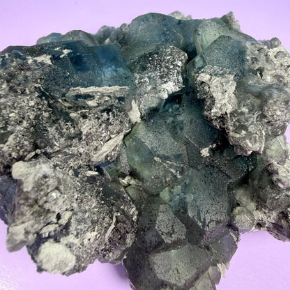 Octahedral Blue-Green Fluorite + Black Chalcedony Cluster Specimen, Fujian, China