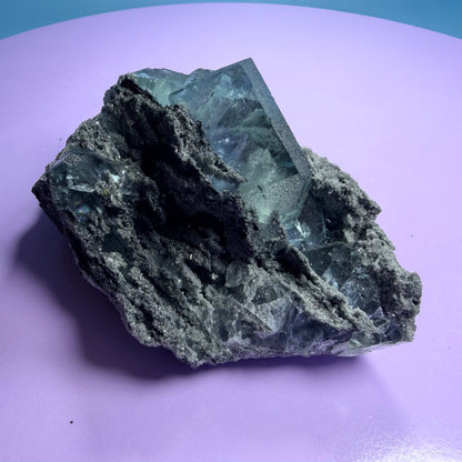 Octahedral Blue-Green Fluorite + Black Chalcedony Cluster Specimen, Fujian, China