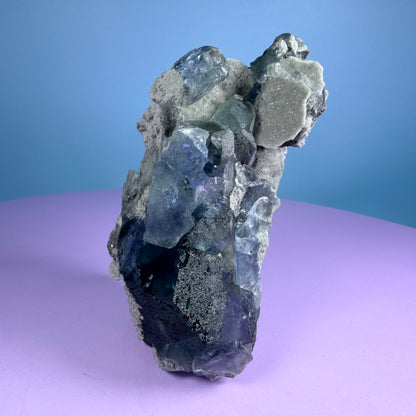 Octahedral Blue-Green Fluorite + Black Chalcedony Cluster Specimen, Fujian, China