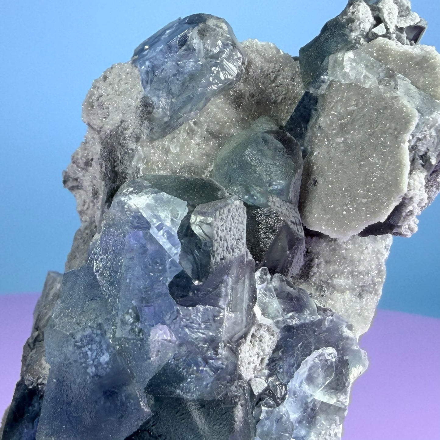 Octahedral Blue-Green Fluorite + Black Chalcedony Cluster Specimen, Fujian, China