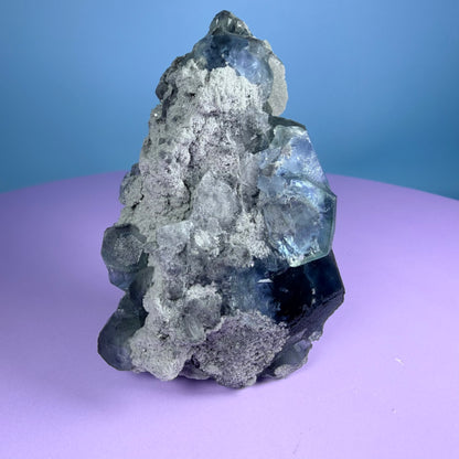 Octahedral Blue-Green Fluorite + Black Chalcedony Cluster Specimen, Fujian, China