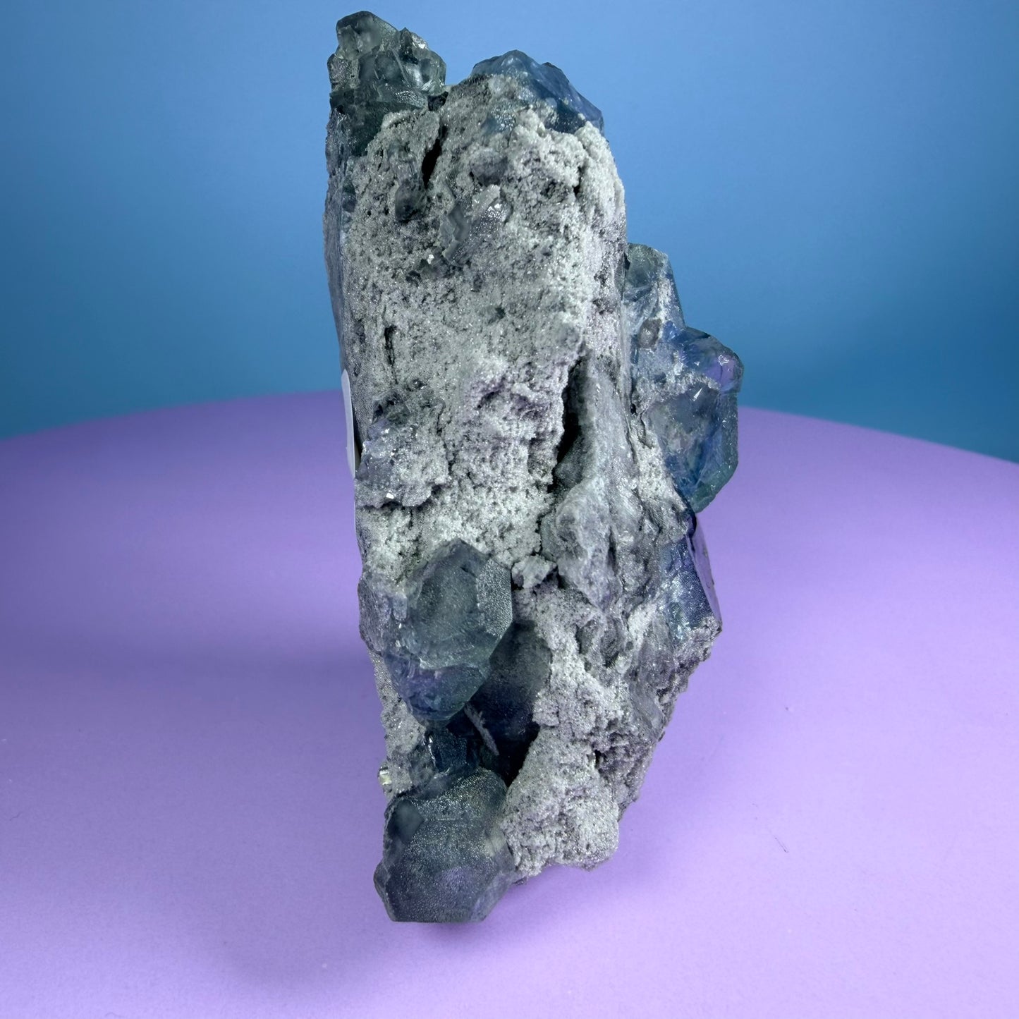 Octahedral Blue-Green Fluorite + Black Chalcedony Cluster Specimen, Fujian, China
