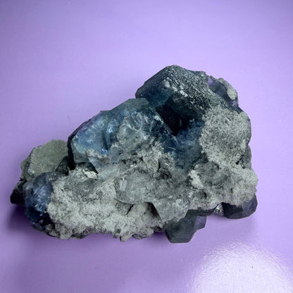 Octahedral Blue-Green Fluorite + Black Chalcedony Cluster Specimen, Fujian, China