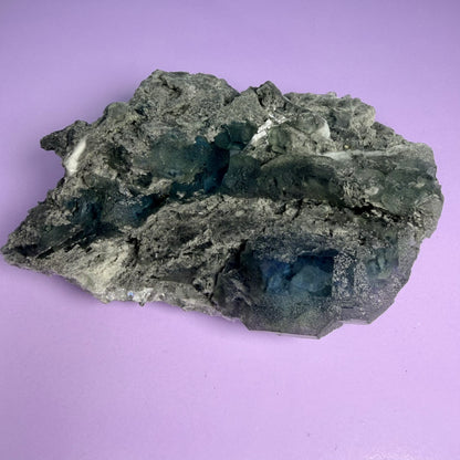 Octahedral Blue-Green Fluorite + Black Chalcedony Cluster Specimen, Fujian, China