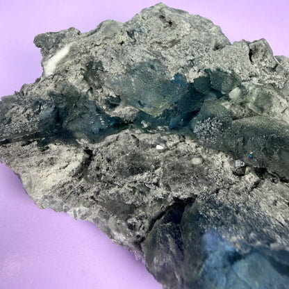 Octahedral Blue-Green Fluorite + Black Chalcedony Cluster Specimen, Fujian, China
