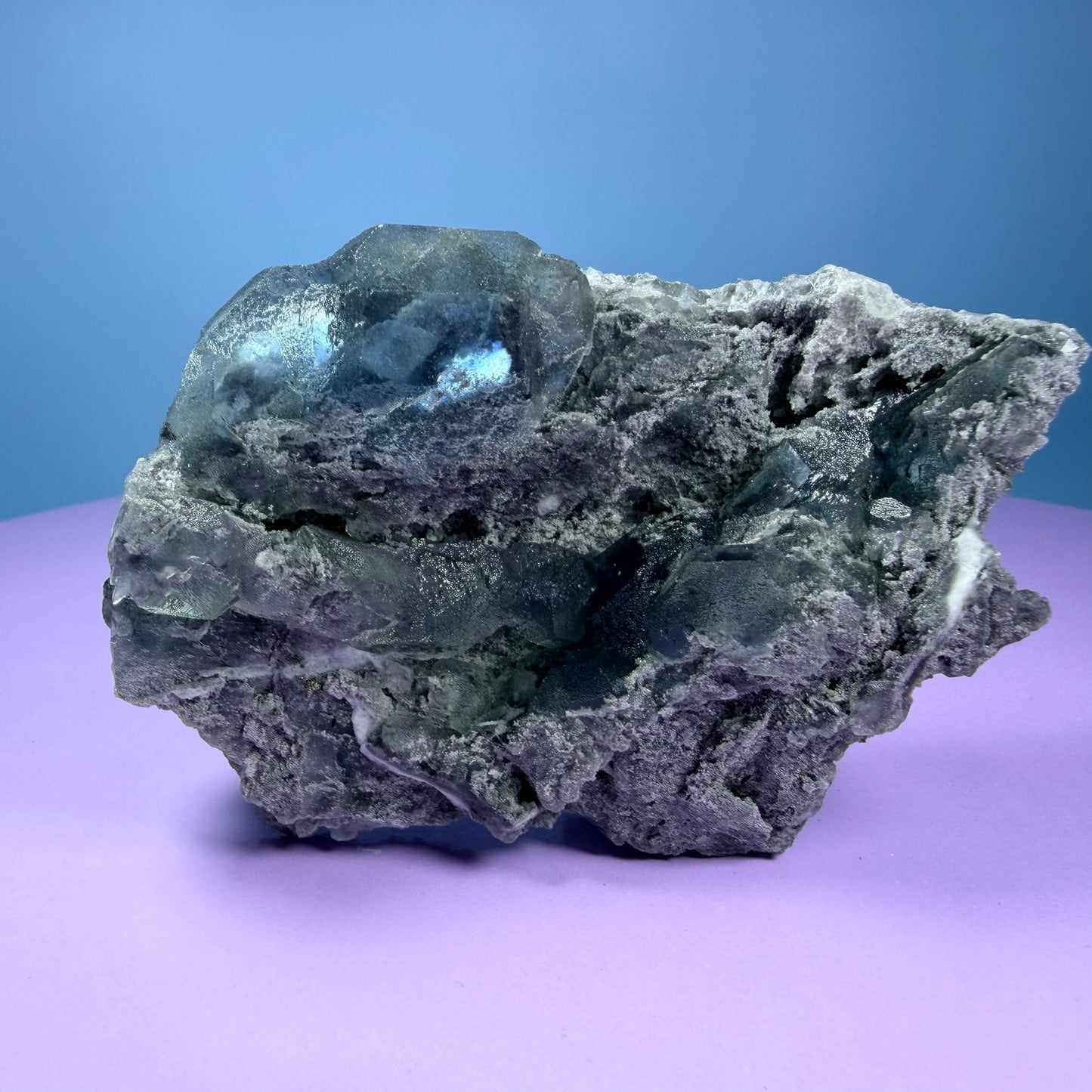 Octahedral Blue-Green Fluorite + Black Chalcedony Cluster Specimen, Fujian, China