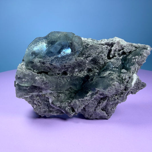 Octahedral Blue-Green Fluorite + Black Chalcedony Cluster Specimen, Fujian, China