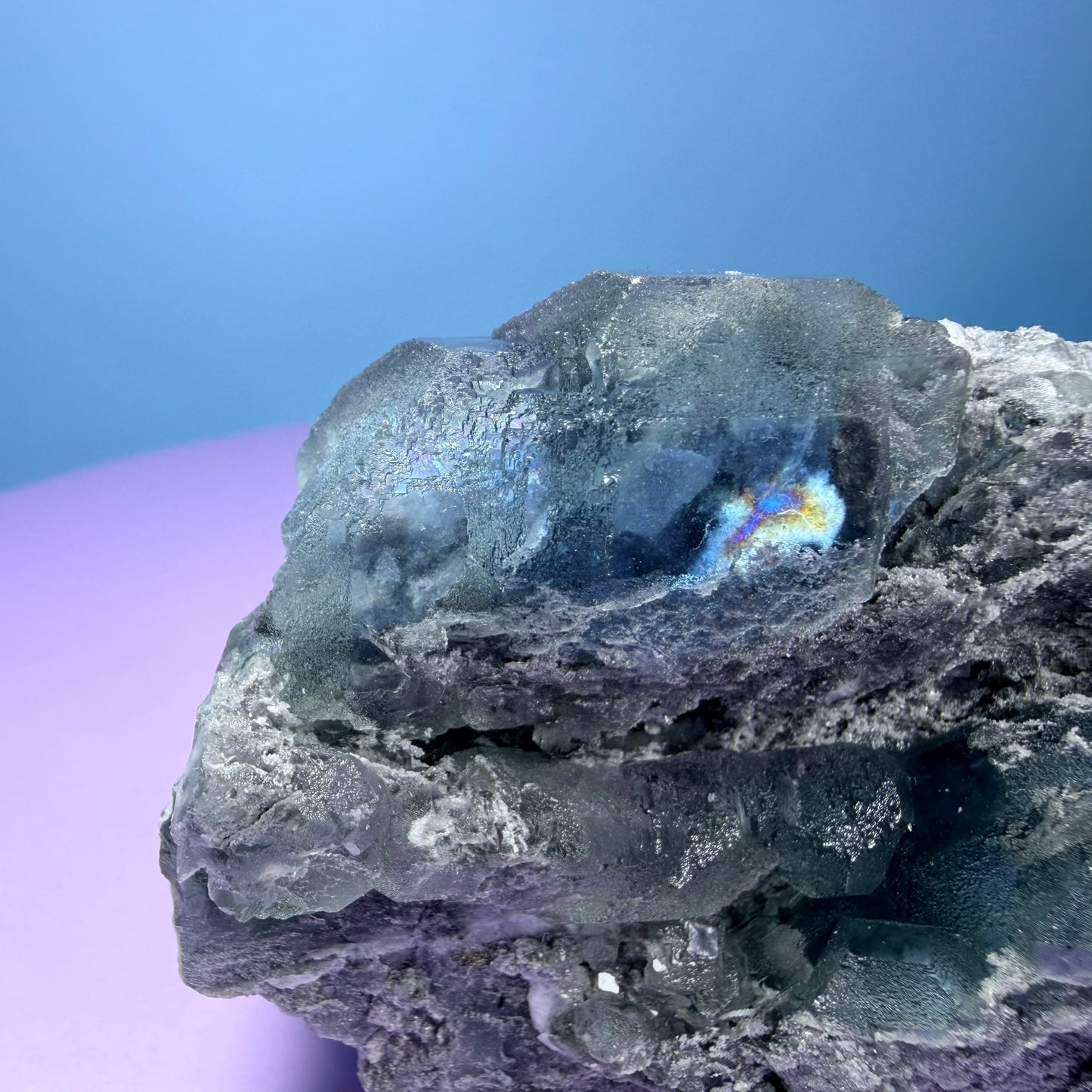 Octahedral Blue-Green Fluorite + Black Chalcedony Cluster Specimen, Fujian, China