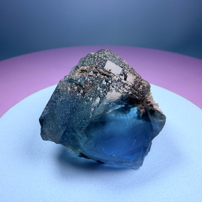 Octahedral Blue-Green Fluorite + Black Chalcedony Crystal Specimen, Fujian, China