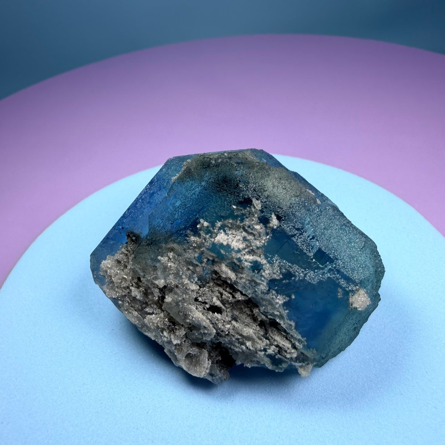 Octahedral Blue-Green Fluorite + Black Chalcedony Crystal Specimen, Fujian, China