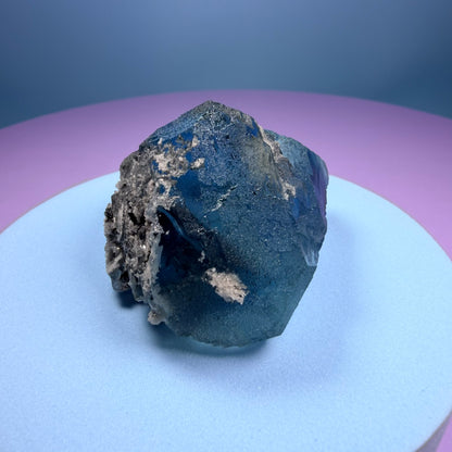 Octahedral Blue-Green Fluorite + Black Chalcedony Crystal Specimen, Fujian, China