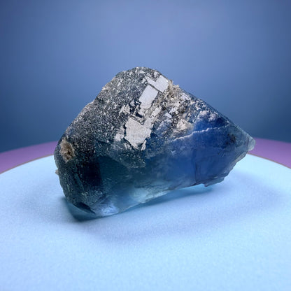 Octahedral Blue-Green Fluorite + Black Chalcedony Crystal Specimen, Fujian, China