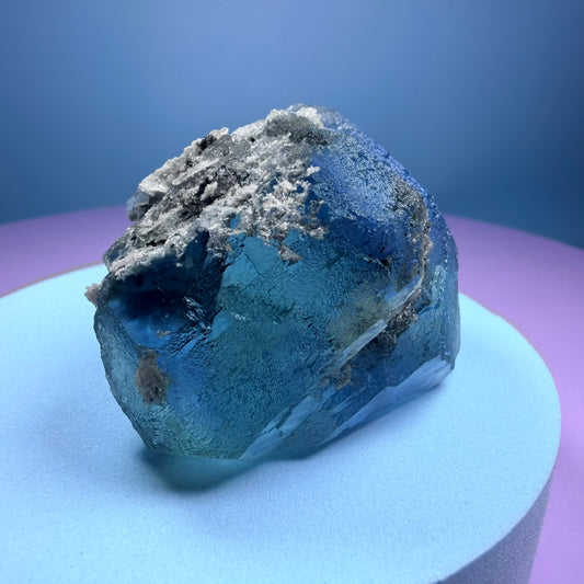 Octahedral Blue-Green Fluorite + Black Chalcedony Crystal Specimen, Fujian, China