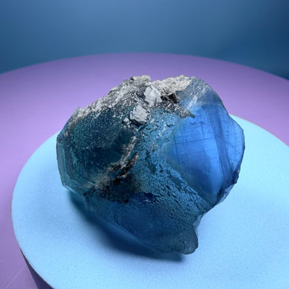 Octahedral Blue-Green Fluorite + Black Chalcedony Crystal Specimen, Fujian, China