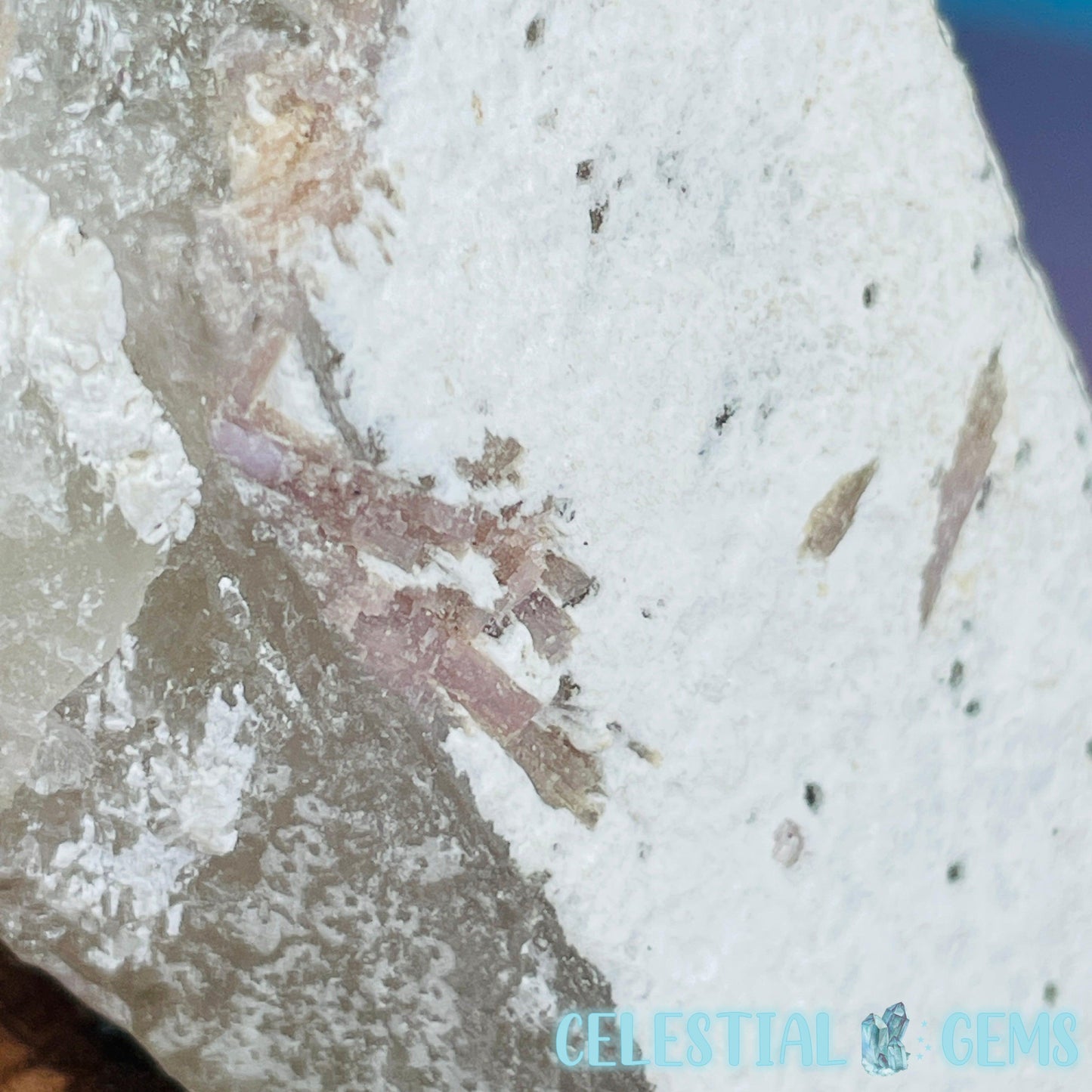 Pink,  Blue + Black Tourmaline in Citrine Quartz with Feldspar Raw Small Chunk Specimen