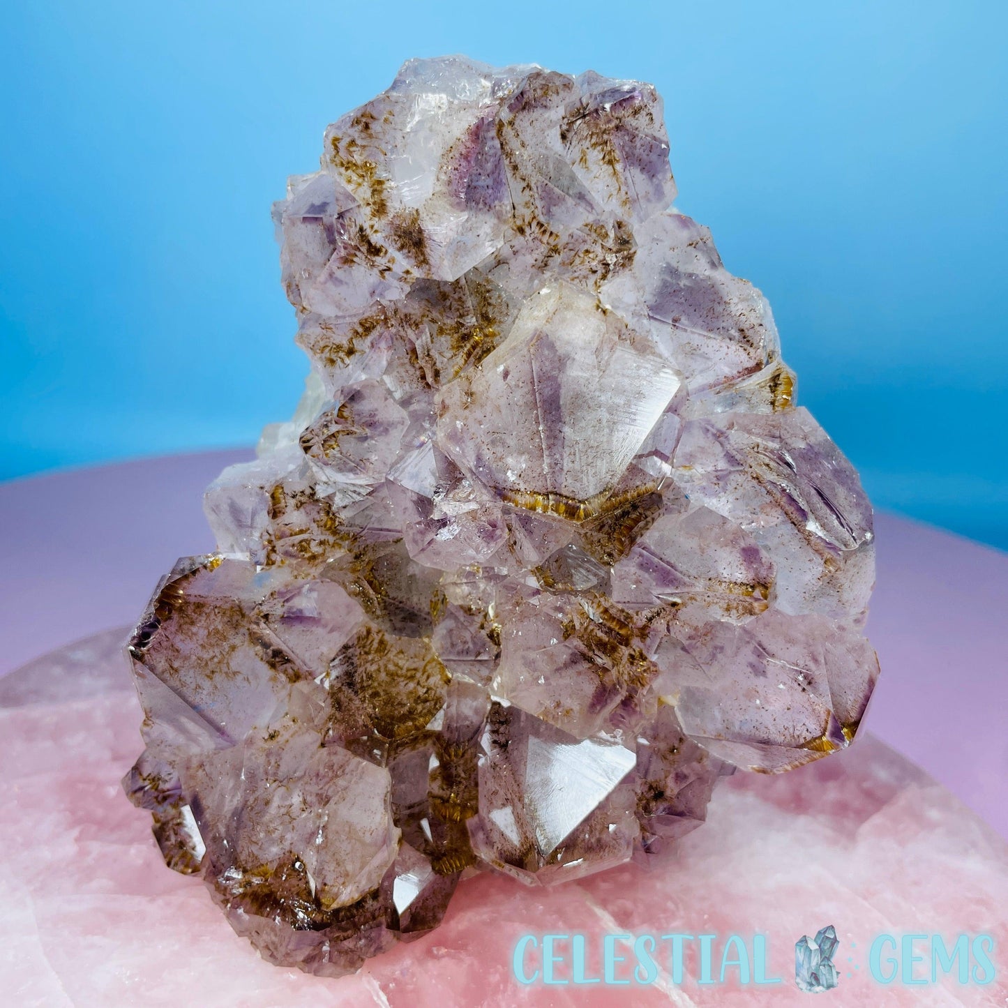 Phantom Amethyst + Cacoxenite Medium Standing Cluster Freeform