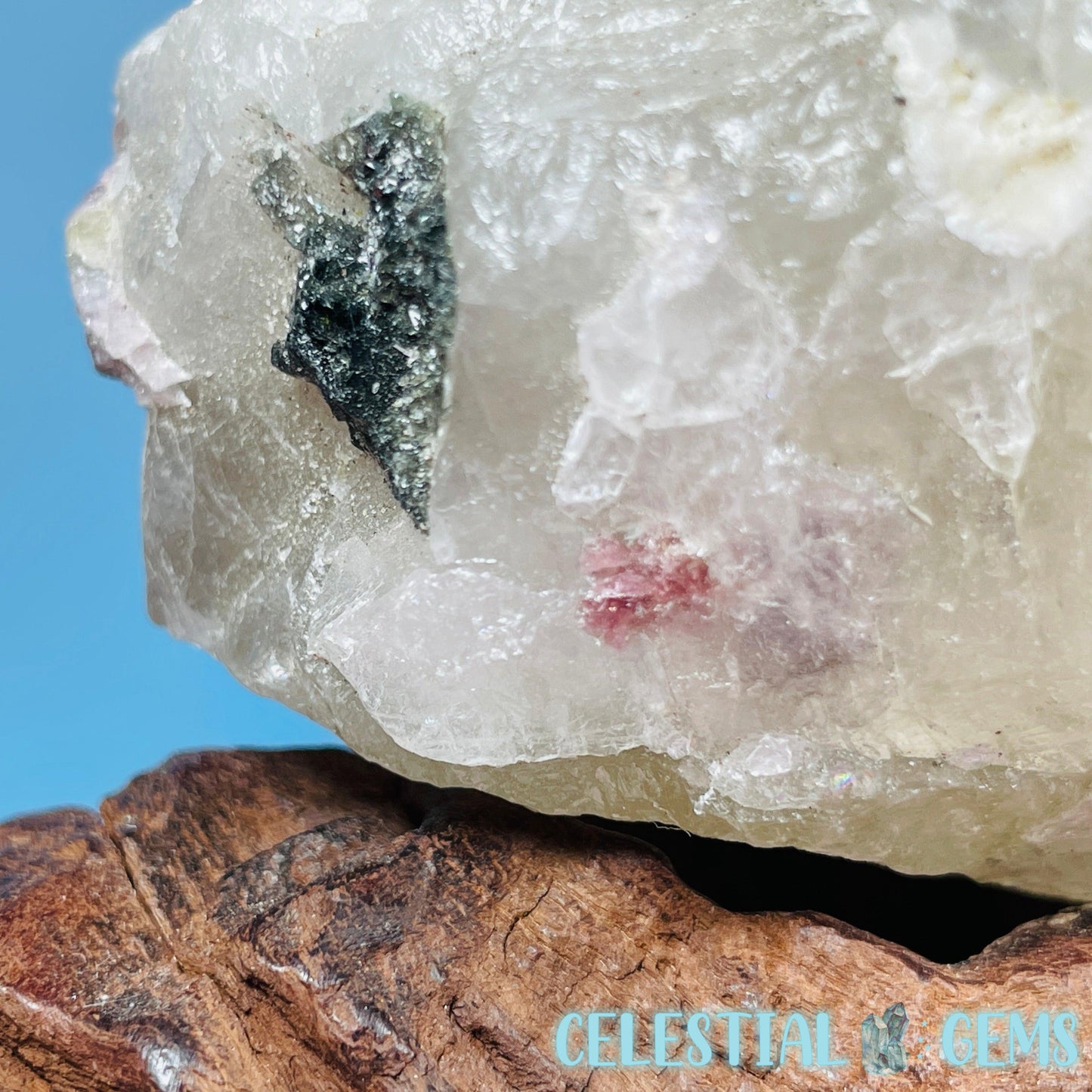 Pink,  Blue + Black Tourmaline in Citrine Quartz with Feldspar Raw Small Chunk Specimen
