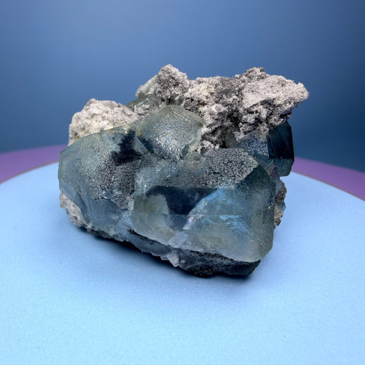 Octahedral Blue-Green Fluorite + Black Chalcedony Cluster Specimen, Fujian, China