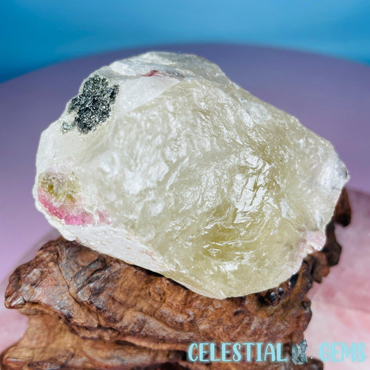 Pink,  Blue + Black Tourmaline in Citrine Quartz with Feldspar Raw Small Chunk Specimen