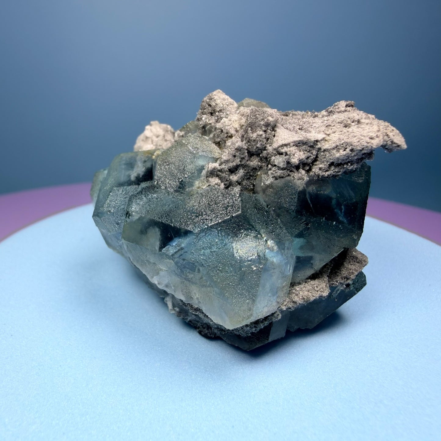 Octahedral Blue-Green Fluorite + Black Chalcedony Cluster Specimen, Fujian, China