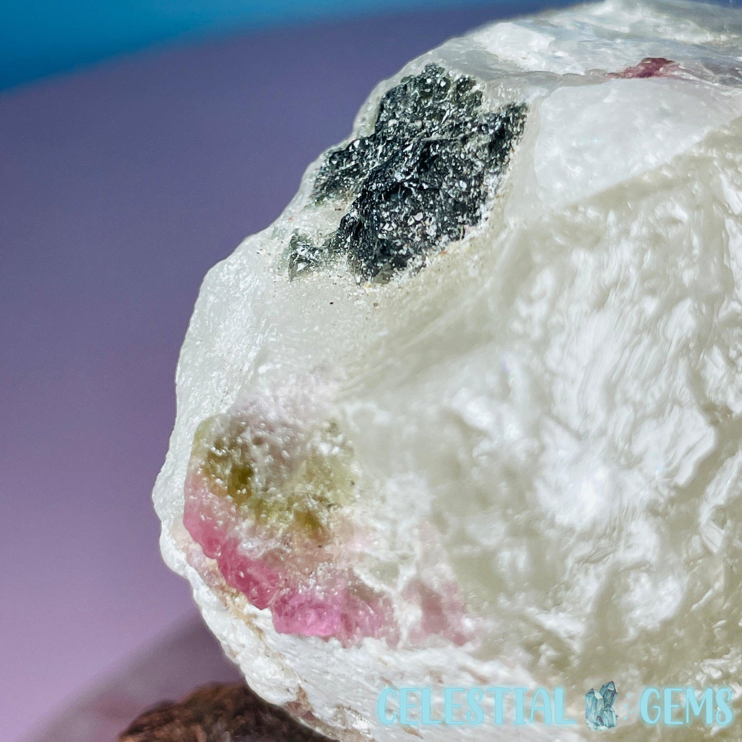 Pink,  Blue + Black Tourmaline in Citrine Quartz with Feldspar Raw Small Chunk Specimen