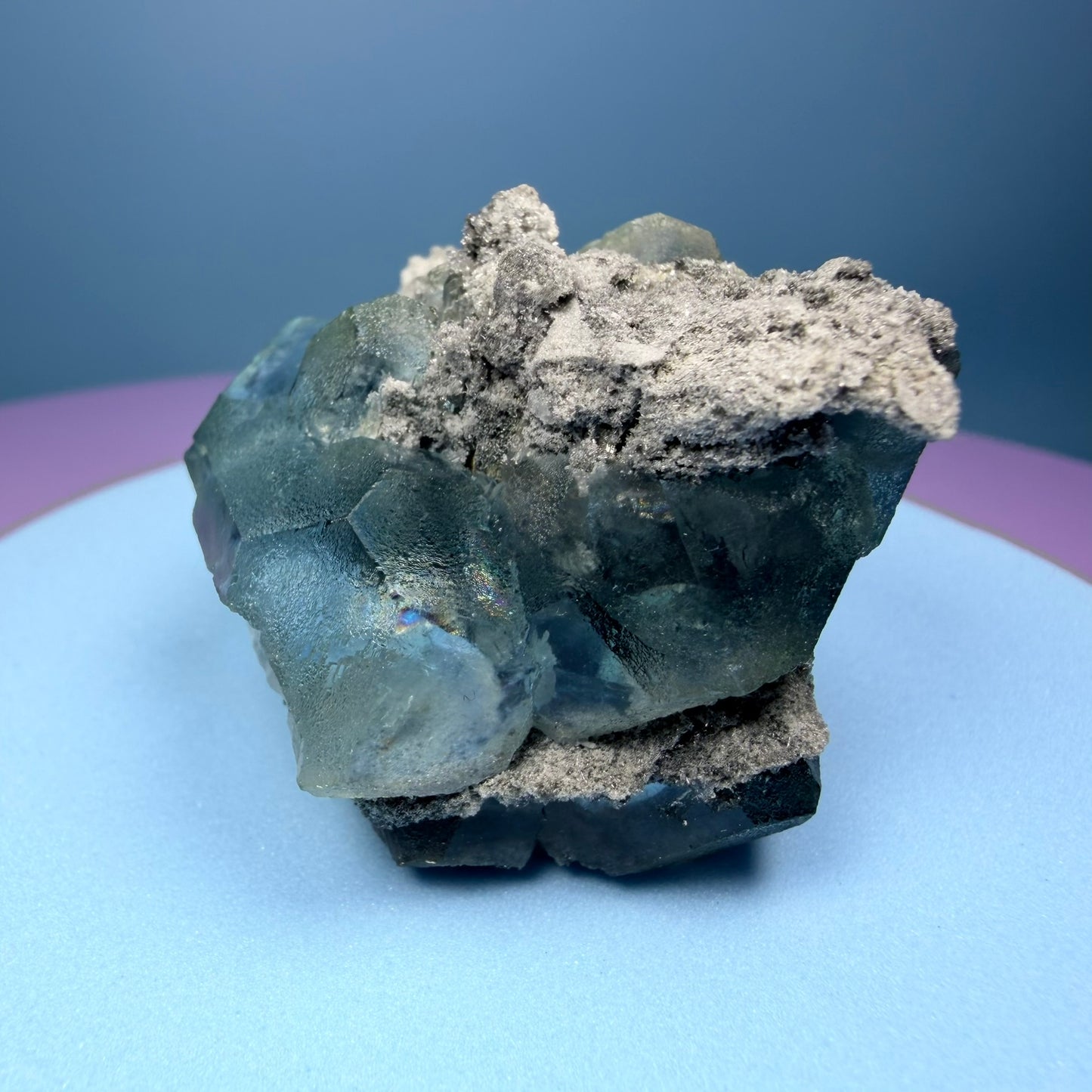 Octahedral Blue-Green Fluorite + Black Chalcedony Cluster Specimen, Fujian, China