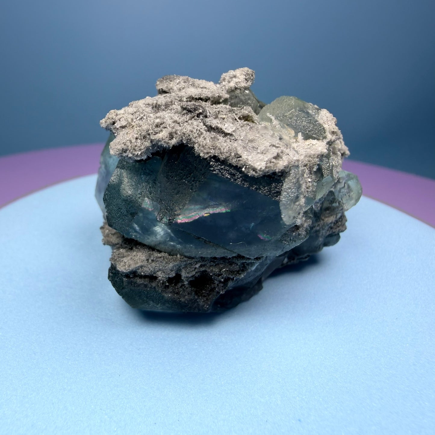 Octahedral Blue-Green Fluorite + Black Chalcedony Cluster Specimen, Fujian, China