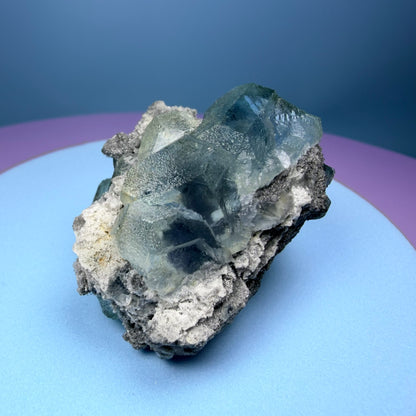 Octahedral Blue-Green Fluorite + Black Chalcedony Cluster Specimen, Fujian, China