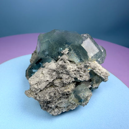Octahedral Blue-Green Fluorite + Black Chalcedony Cluster Specimen, Fujian, China